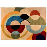 Vintage French Mid-Century Modern Rug In Orphist Geometric Design - Rug & Kilim