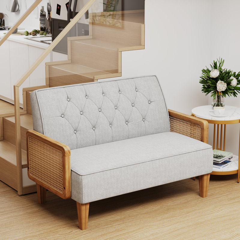 Bemidji Upholstered 43'' Loveseat, Gray 100% Linen