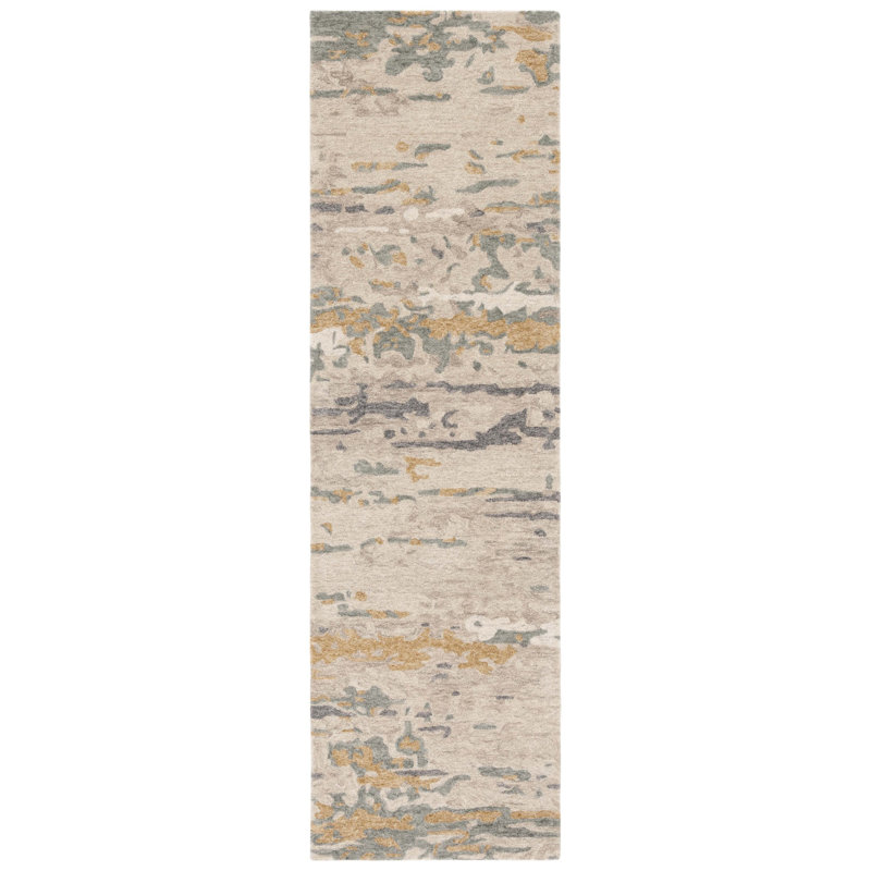 Soho Hand Tufted Wool/Cotton Abstract Rug in Beige/Gray, Runner 2'3" x 8'