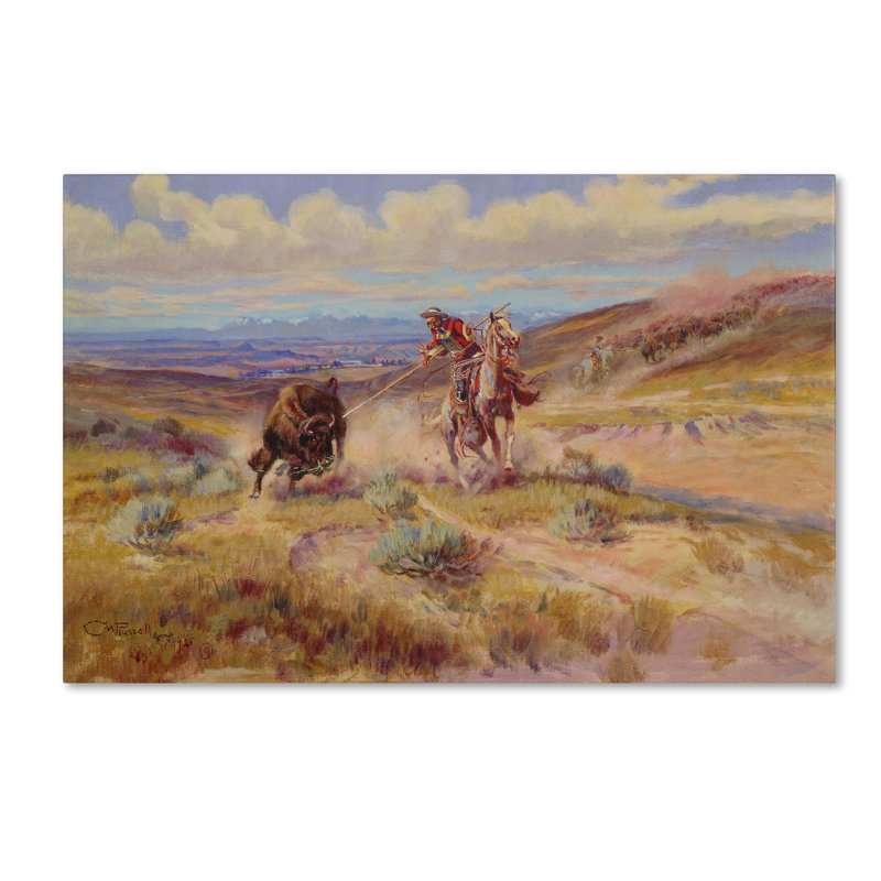 « spearing a buffalo 1925 », reproduction sur toile tendue, H 12 po x l 19 po x P 2 po