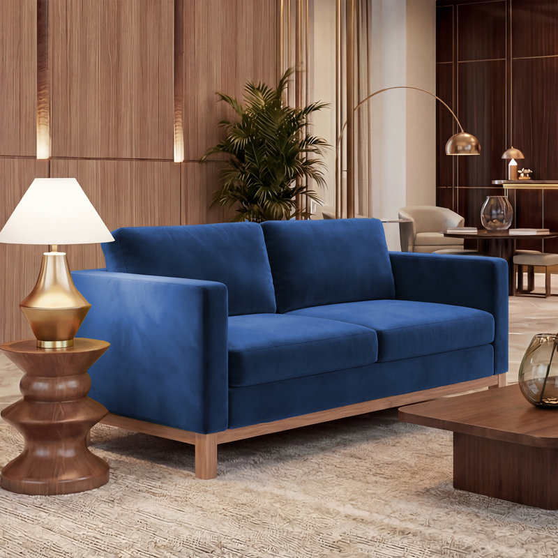 Causeuse rembourrée en velours de 60 po de style Mid-Century pour petite pièce, Velours bleu
