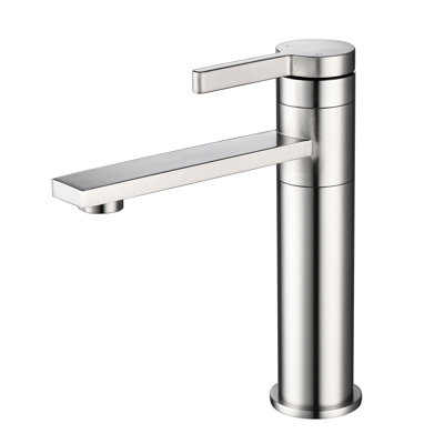 Single Handle Vanity Bathroom Faucet, Brushed Nickel Finish, Stainless Steel, Spot-, Reduces Cleaning Effort, One Control, Simple Rounded Design For Relaxation Sink, Spot- Surface Easy Sanitizing,