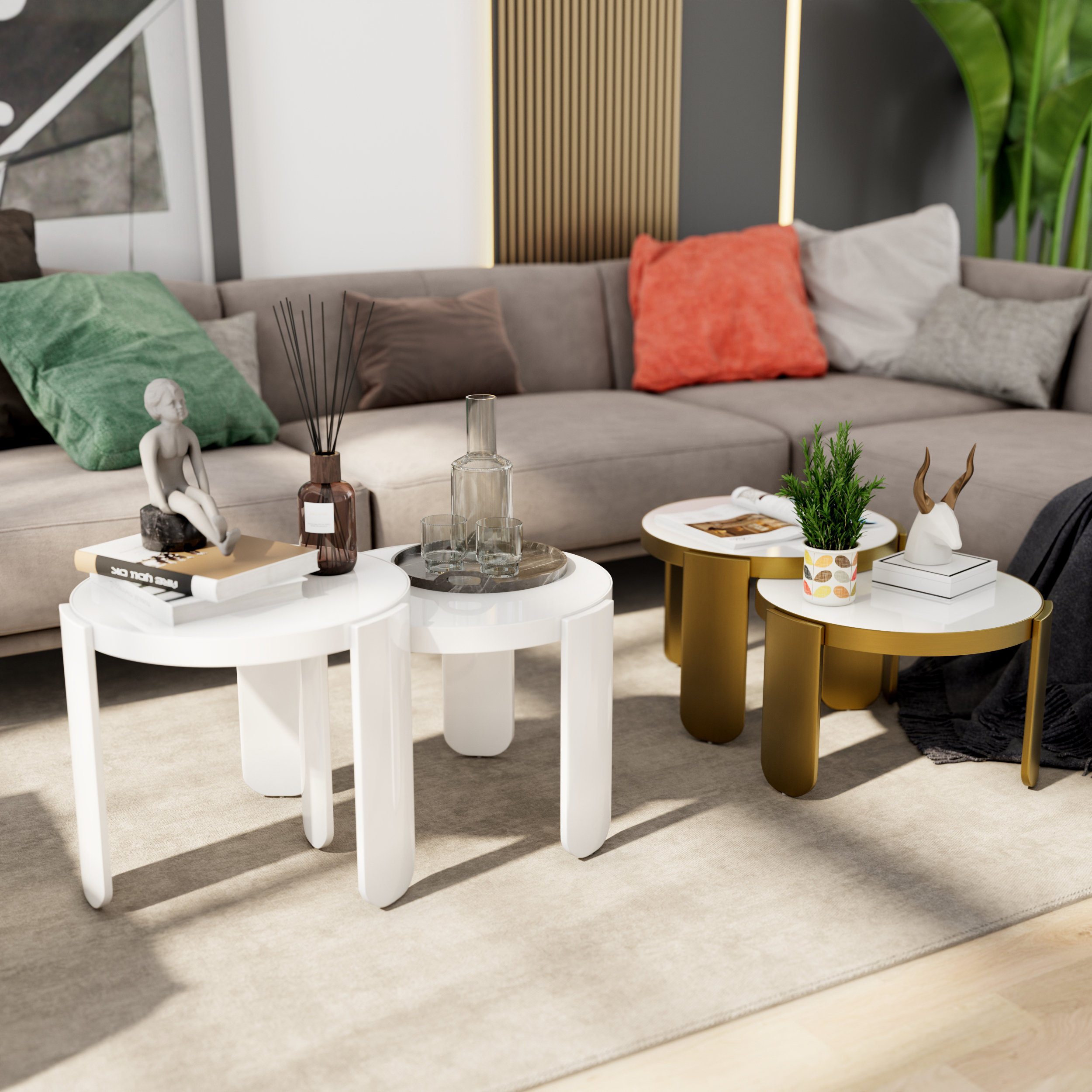 Brayden Studio 4 In 1 Glass Coffee Table, 4 Pieces Round Nesting Coffee