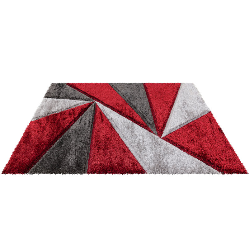 Shaggy Geometric Rug – 100% Polyester Soft Pile Carpet, Colourfast, Water & Soil Repellent, Anti-Static Modern Living Room Rug