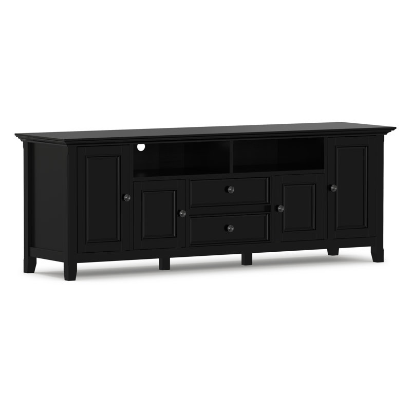 Amherst 72"W Solid Wood Transitional TV Stand for TVs up to 80" with 2 Cabinets, 2 Drawers, and Adjustable Shelves, Black