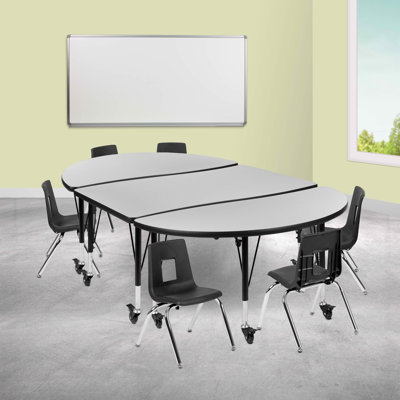 Goddard 76" Oval Wave Flexible Laminate Activity Table Set with 12" Student Stack Chairs