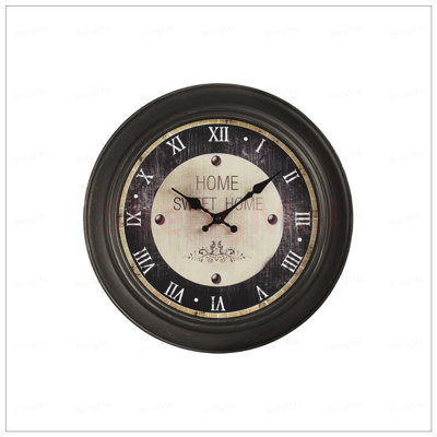 16-Inch Round Transitional Wall Clock with Antique Brown Finish and Easy-to-Read Roman Numerals