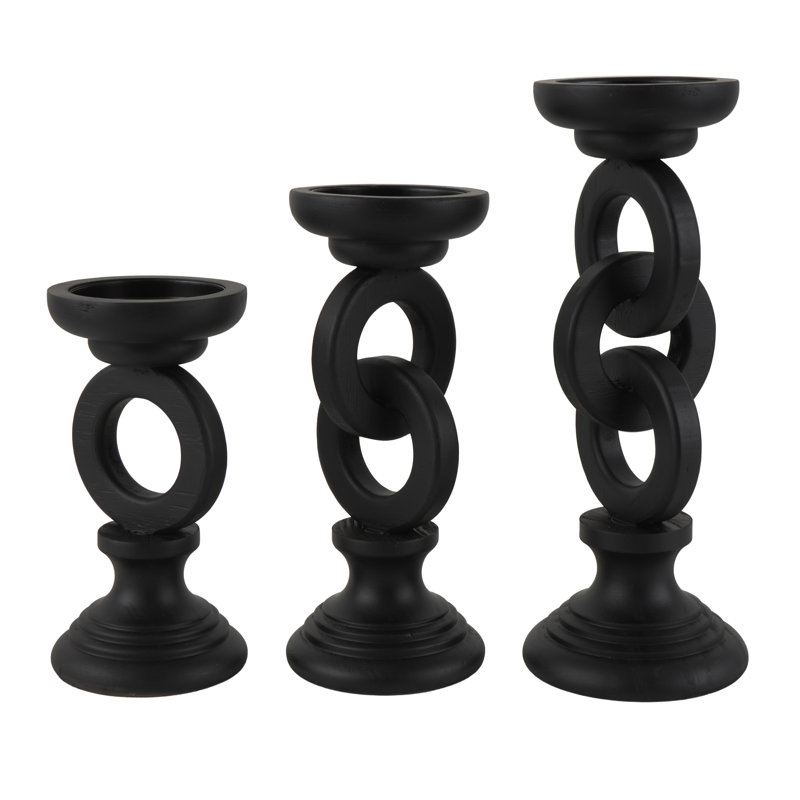 Ensemble de porte-bougie en bois, Noir