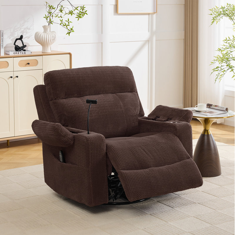 41"W Dual Motor Power Swivel Rocker Glider Recliner with Massage and Heat,Adjustable Headrest and Armrest Storage, Brown