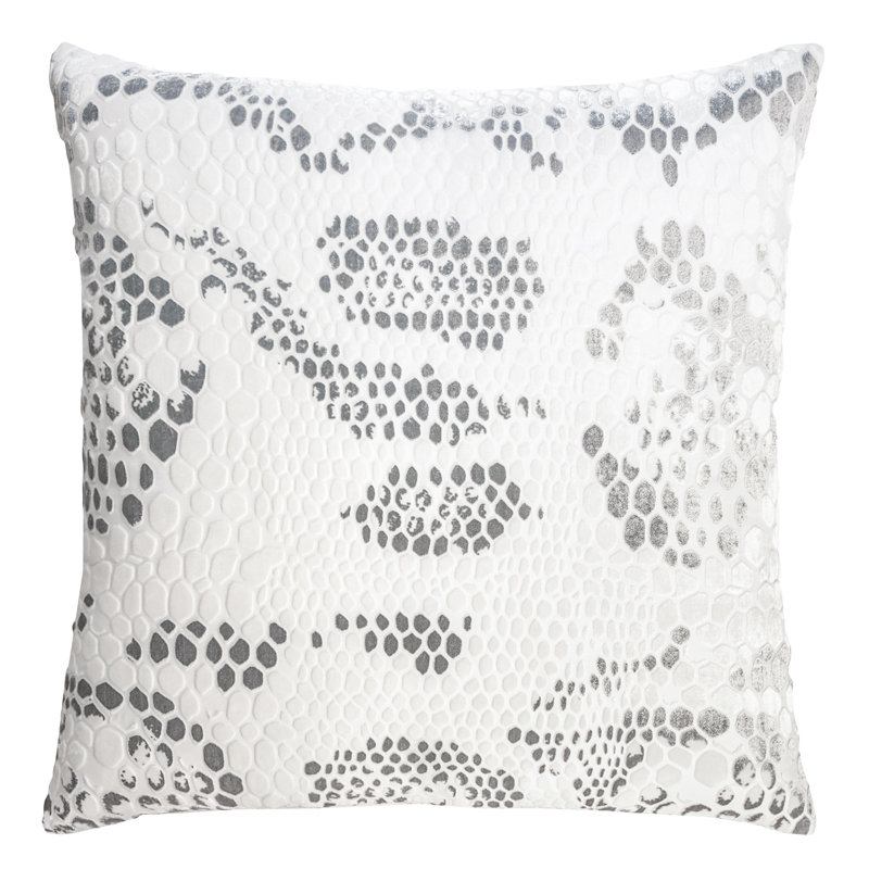 Snakeskin Square Velvet Pillow Cover & Insert, 22"H x 22"W, White