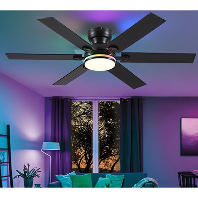 46/52"  Indoor Flush Mount Ceiling Fan 6-Blade with Lights and Remote Modern 3 Colors 6 Speeds Low Profile Reversible DC Motor
