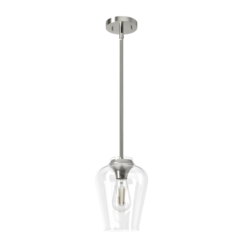 Kedzior 1 - Light Single Jar Pendant, Brushed Nickel, Clear