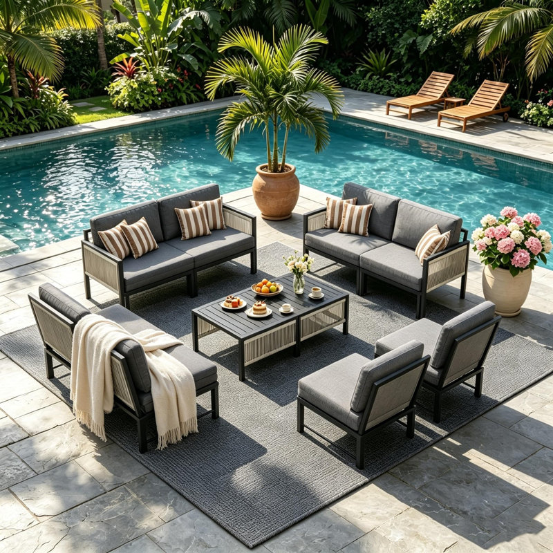 Outdoor Sectional Couch With Coffee Central Table Patio Conversation Sets