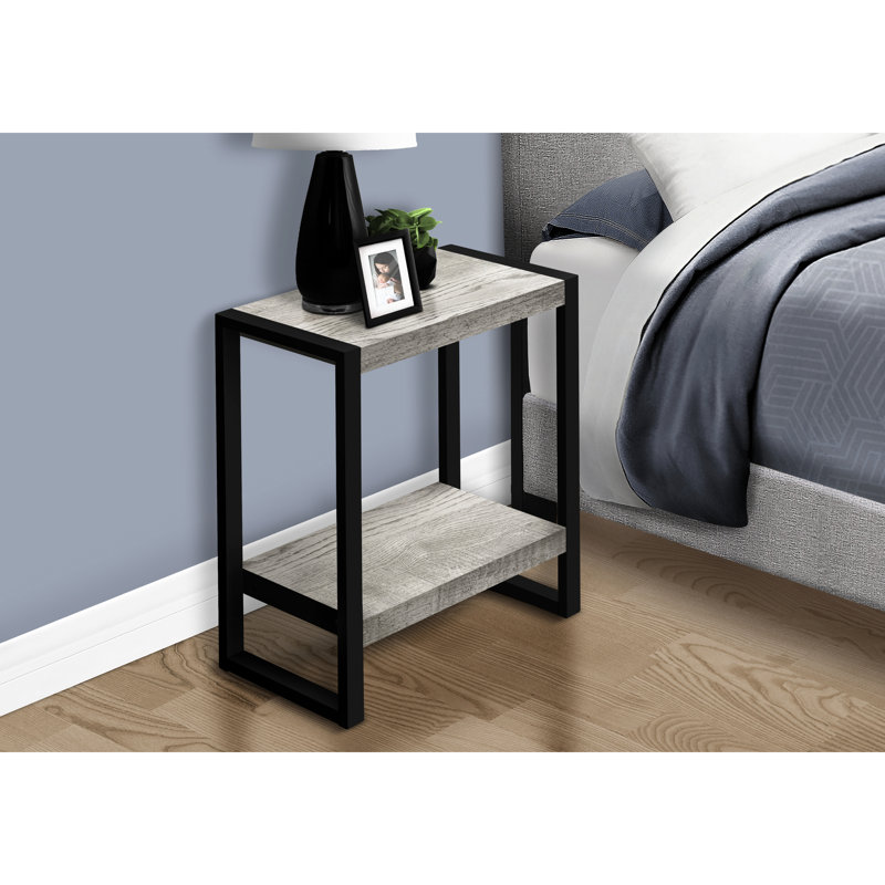 Table de bout en stratifié gris 2 avec pieds en métal noir pour la chambre ou le salon