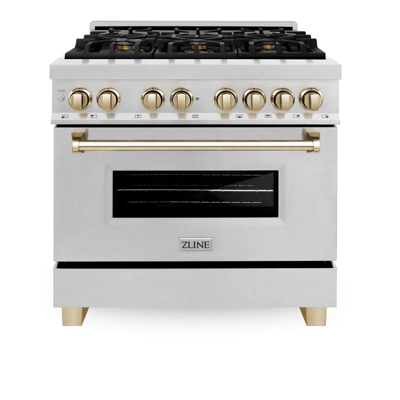 ZLINE Autograph 36" Legacy Dual Fuel Range, Gold Satin Stainless Steel