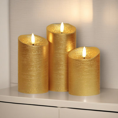 Set Of 3 Led Battery Operated Candles With Remote And Timer Battery Operated