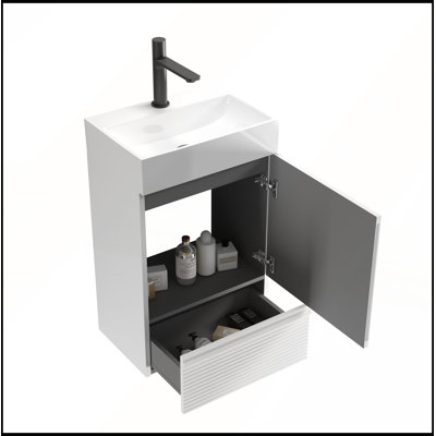 Meuble-lavabo blanc en velours rayé 20 po avec lavabo en céramique Gada pour salle de bain moderne