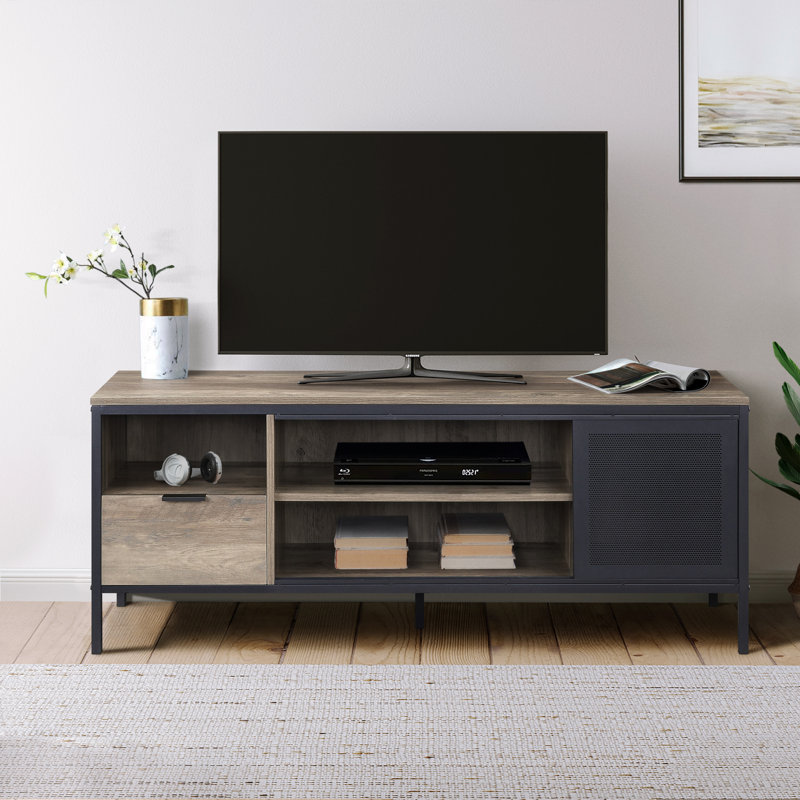 Hadlei Rustic Oak and Black TV Stand with 1 Sliding Door