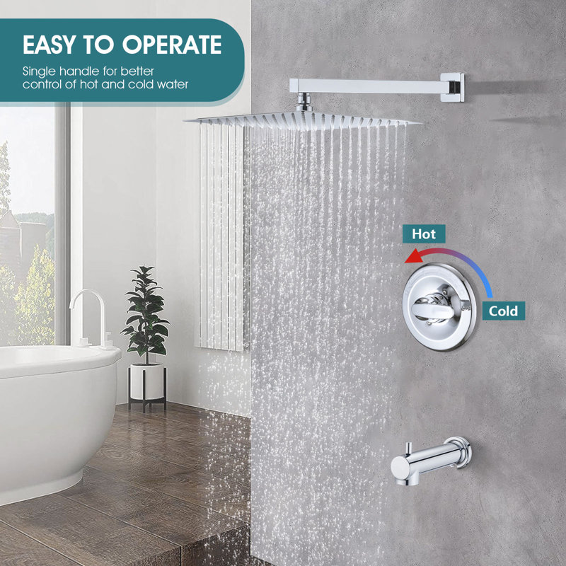 Faucet Shower Trim Kit With 12" Square Rain Shower Head (valve/cartridge Not Included), Chrome