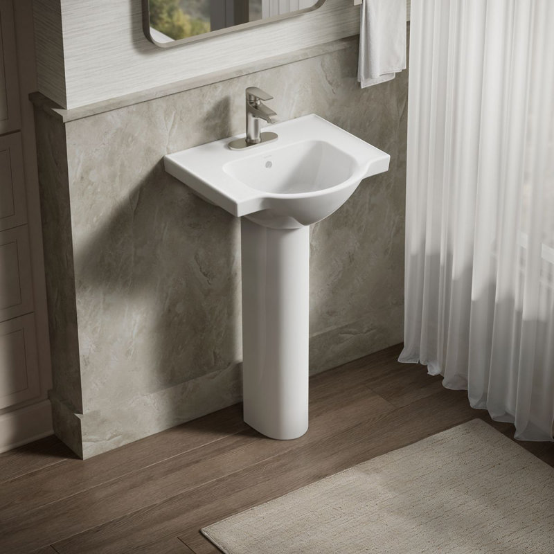 Veer™ Ceramic Pedestal Bathroom Sink with Overflow, White, 4" Centers, 35.5" H x 21" L x 18.25" W