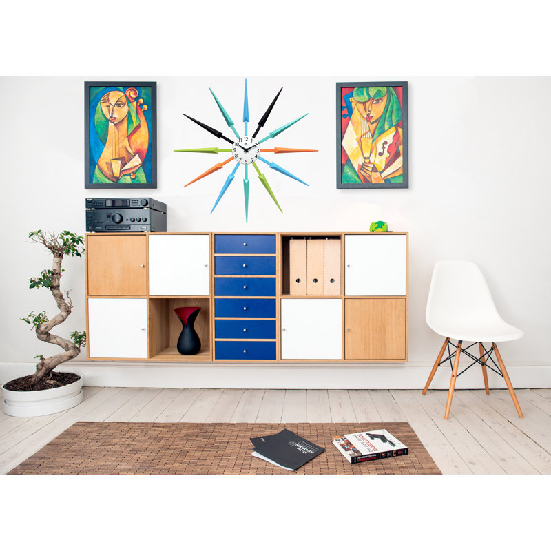 Horloge murale 24,5 pouces Donaway, Bleu / Orange / Noir