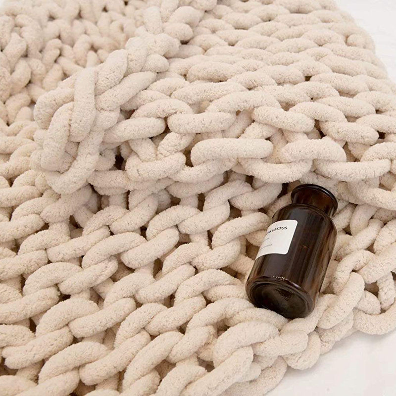 Knitted Throw Blanket, 59 x 79, Cream