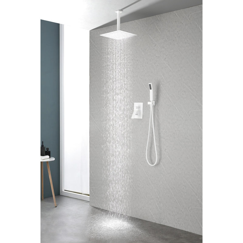 High Rain Showerhead - Stainless Steel, Water Saving, Self-Cleaning, 10"X10" White, Compatible With Everywhere Saving Works Standard Shower Arm