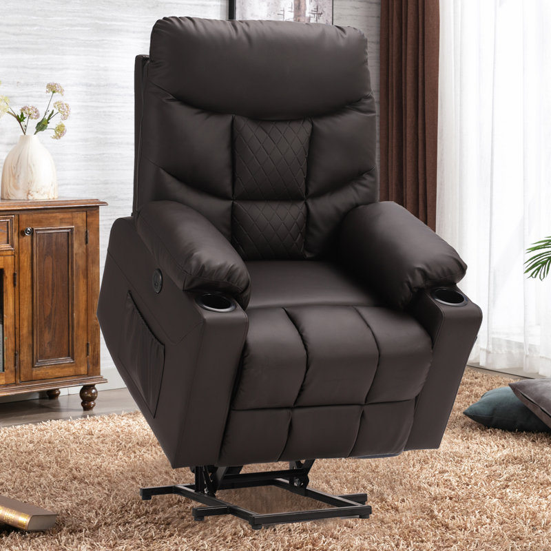 Fauteuil inclinable Power Lift avec massage et chauffage pour personnes âgées et adultes, Similicuir brun