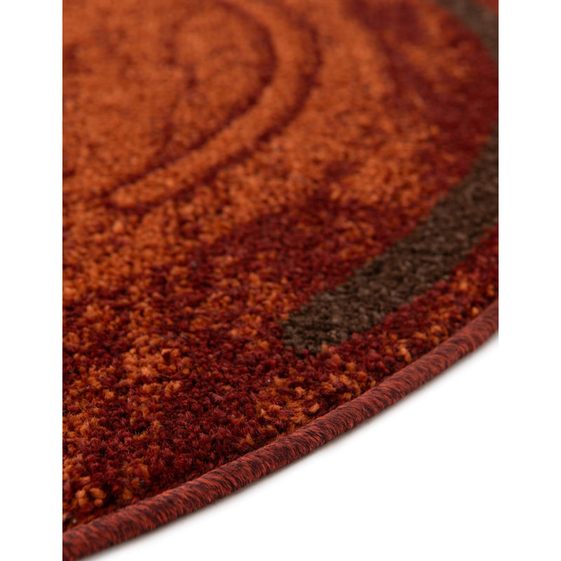 Tapis rouge brique / vert sauge / orange Alair, Rond 5 pi 3 po
