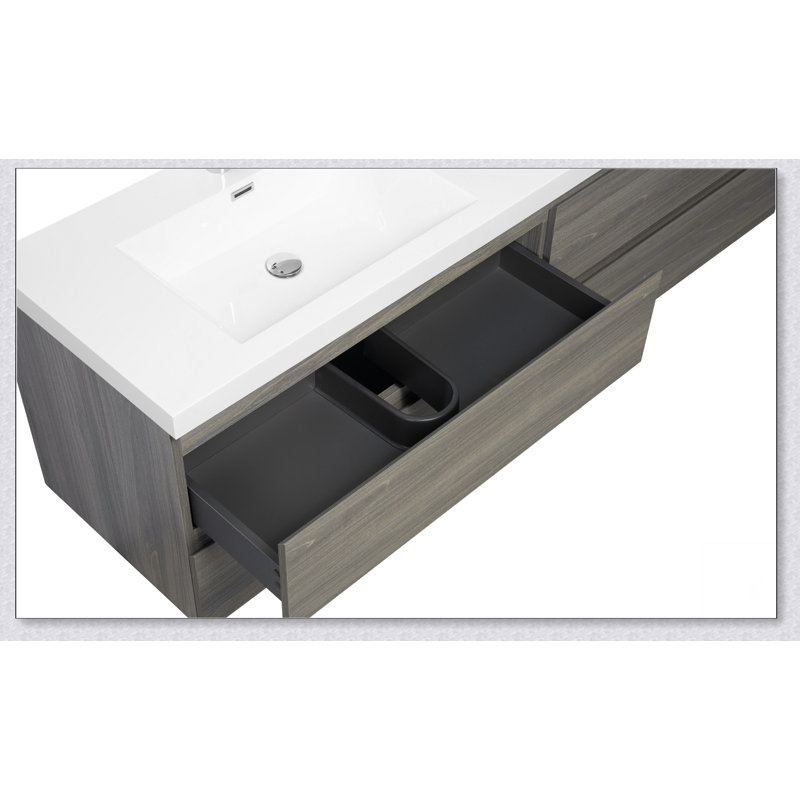 Meuble-lavabo flottant avec lavabo, meuble-lavabo mural moderne avec deux lavabos en quartz et quatre tiroirs à fermeture en douceur, 24V12-72GR