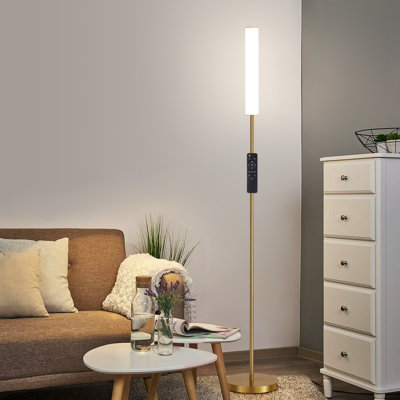 Modern LED Floor Lamp With Remote And Touch Control, Standing Lamp With White Cylinder Shade