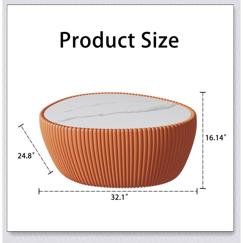 Table basse élégante en cuir avec plateau en marbre et œuf en forme d'œuf pour un décor de salon moderne, Orange, Orange