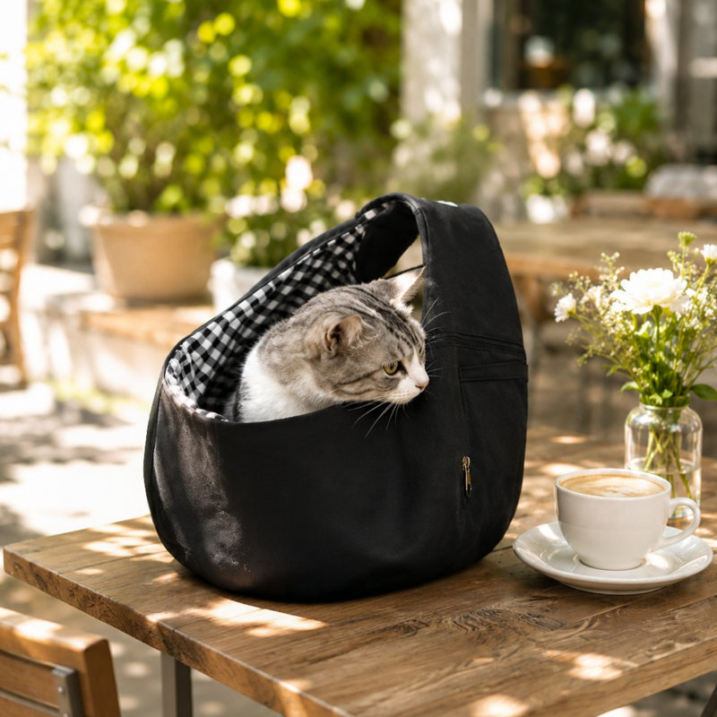 Sangle réglable en polyester pour animaux de compagnie avec sangle à boucle et poche à fermeture à glissière pour chats et petits chiens