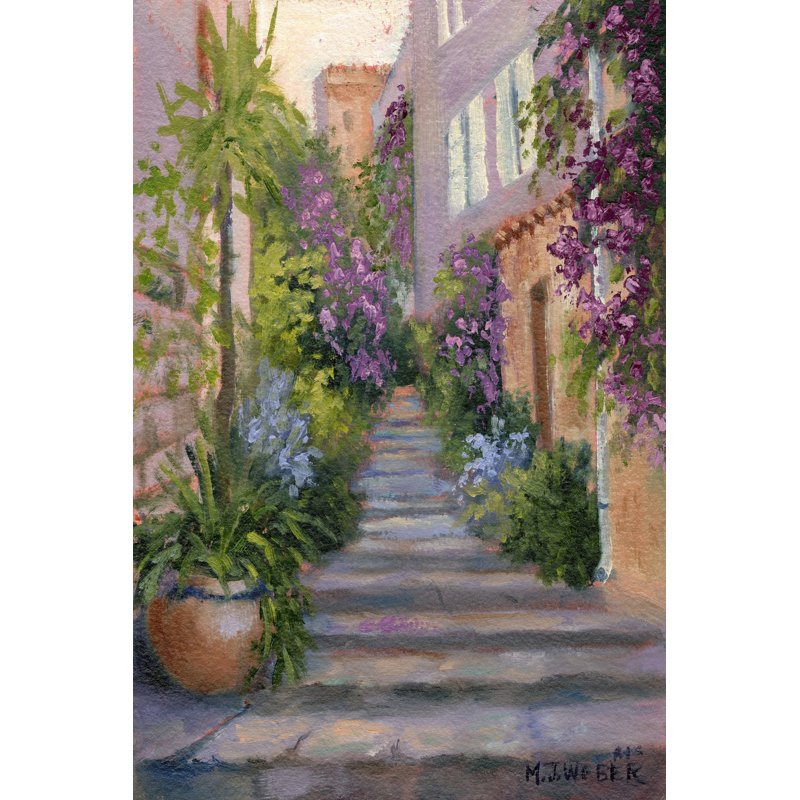 Stairway Of Flowers - Wrapped Canvas Art Prints, 76cm H x 51cm W x 3.8cm D