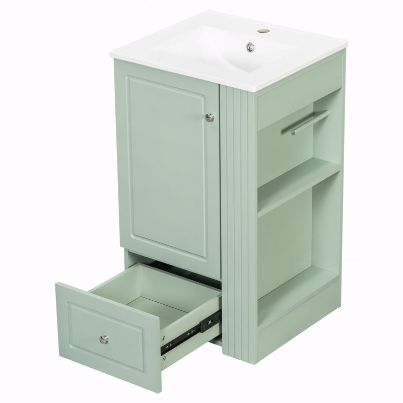 Meuble-lavabo autoportant avec lavabo en céramique, Vert