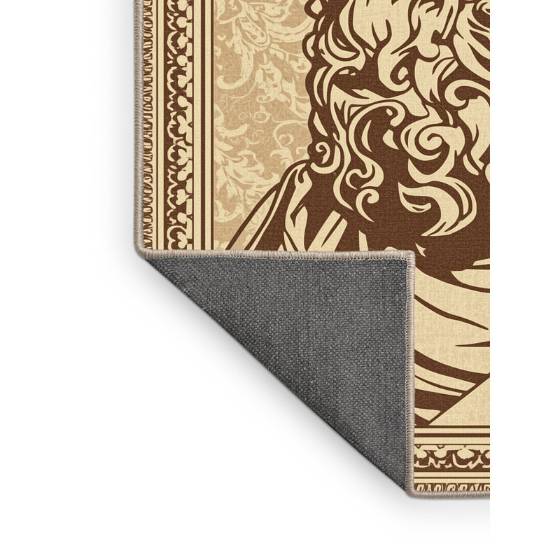 Soft Plush Ristaino Ancient Philosopher Bust Classic Damask Area Rug in Beige – Beige Binding, 3x5