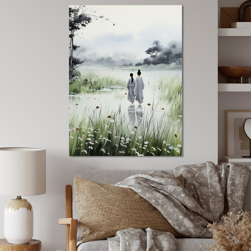 Paysage de sérénité au Japon, art mural Japon, H 44 po x l 34 po x P 1,5 po, Toile tendue