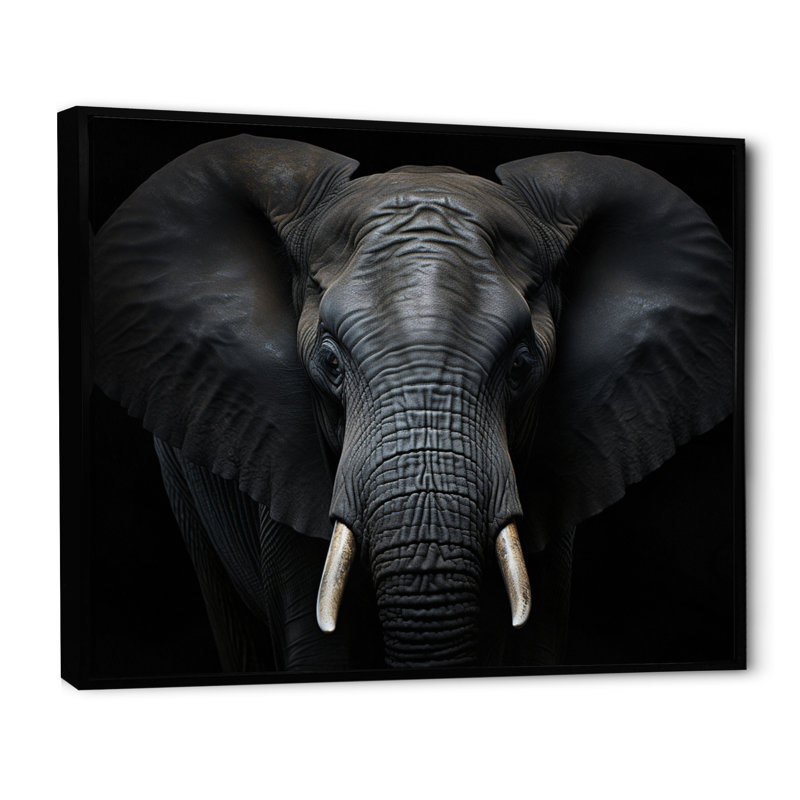 «Black and White Elephant Embrace of Force VI», reproduction sur toile, Cadre flottant noir, H 12 po x l 20 po x P 1 po