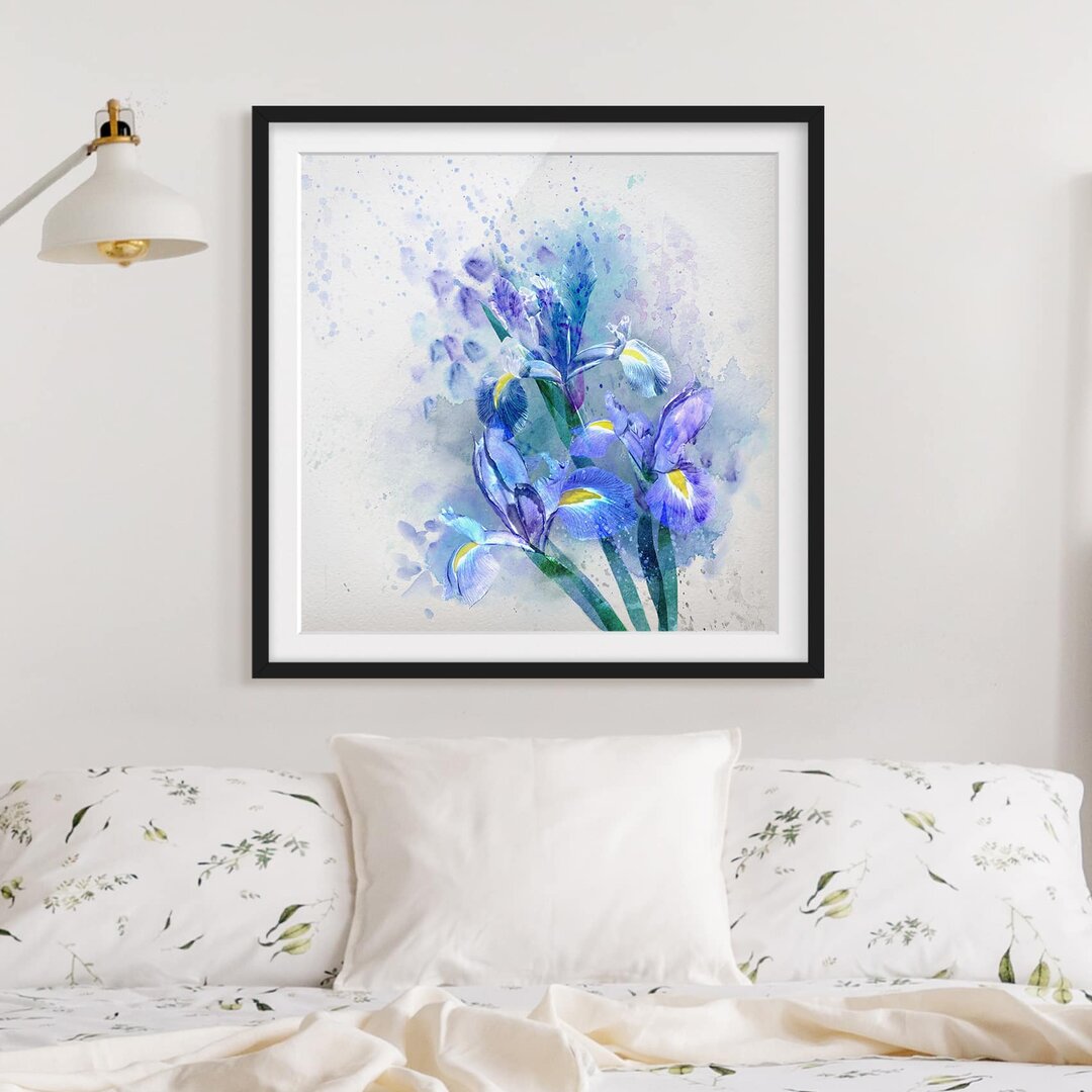 Gerahmtes Papierbild Aquarell Blumen Iris