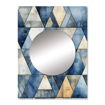 Scots Rustic Cobalt Triangle Symphony - Geometric  Wall Mirror, Geometric Decorative Mirror, Printed Metal Art
