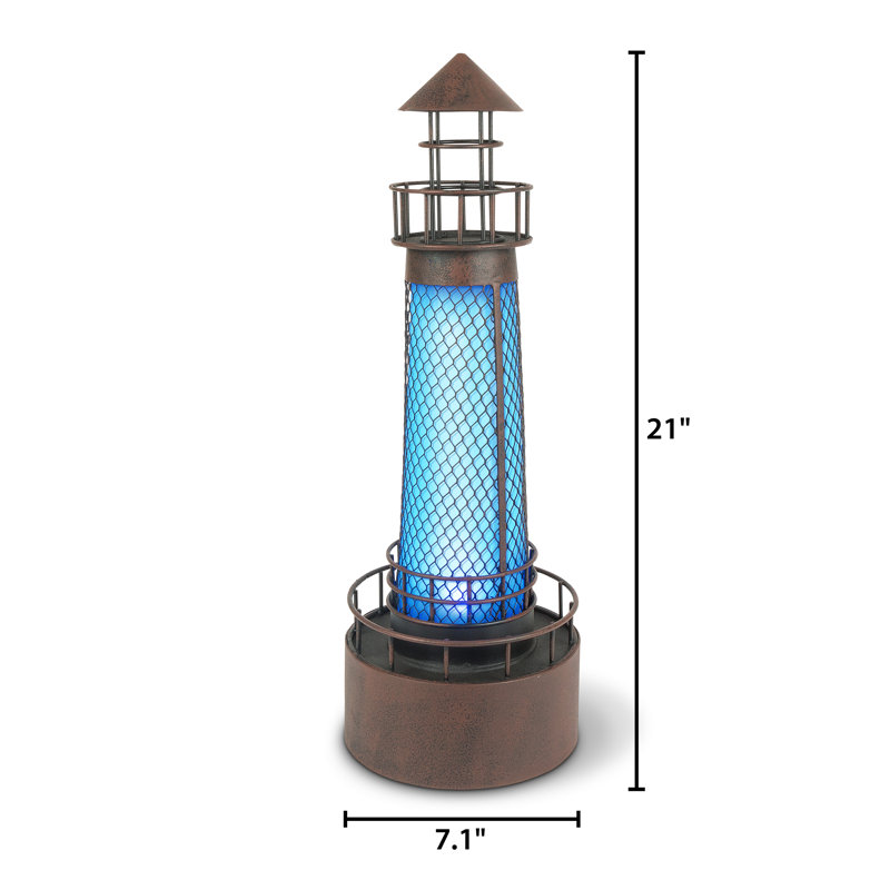 Phare solaire en métal à DEL bleu 21 pouces Garden, Bleu