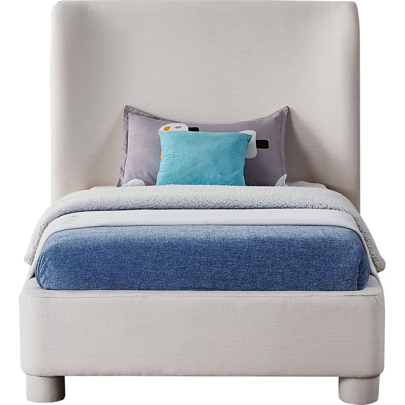 Kiria Upholstered Wingback Bed, Twin, Cream Linen Textured Fabric