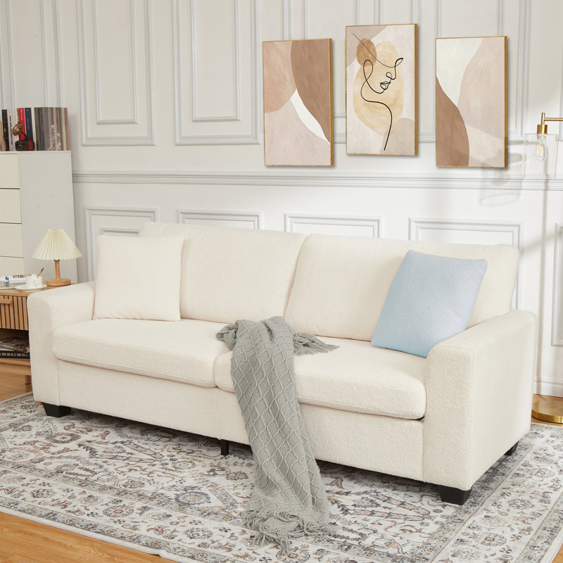 Oversized 83" Corduroy Loveseat with Deep Removable Cushions, Plush Cloud Couch Design for Small Apartments, White, White