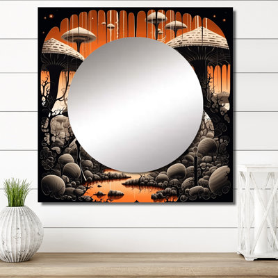 Illustration magique de la forêt enchantée - champignon grand miroir mural pour décoration murale