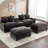 Grey 111" Sectional Upholstered With Two Removable , Double Cushion, Cup Holders, Ports And Hidden Storage For Relaxation Dimension, Charging, Holders Box-1525937863