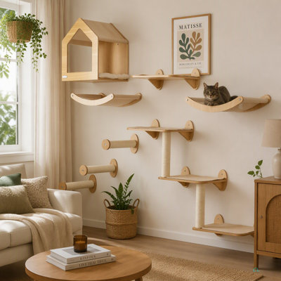 Arbre à chat Pawhut unique fabriqué à partir d'étagères à chat avec 10 niveaux pour plus de hauteur, arbre de chat mural avec terrain de jeu d'escalade