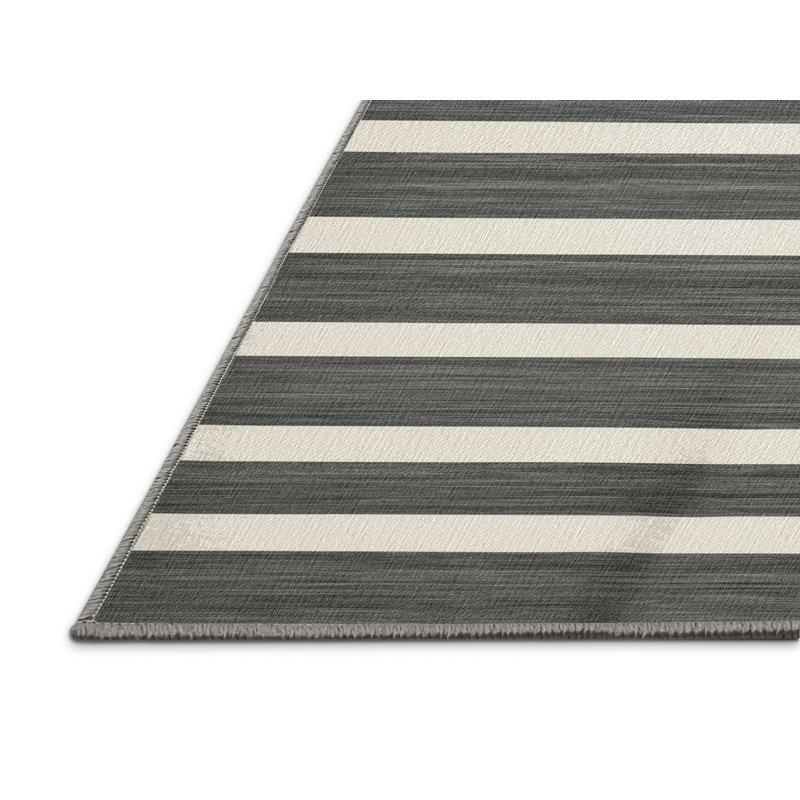 Washable Pearl Gray White Striped Area Rug, Rectangle 8' x 12'