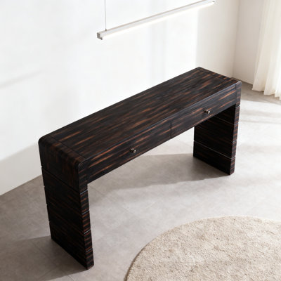 Curved Console Table With Storage, Wooden Entryway Table With 2 Drawers, Farmhouse Rustic Console Tables For Entryway, Hallway, Living Room