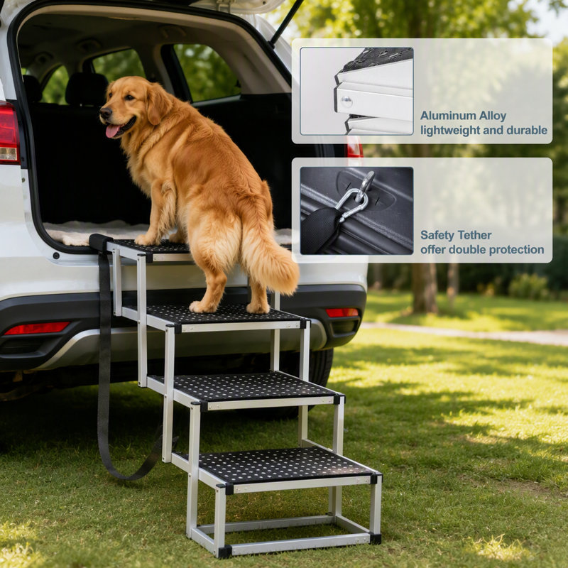 Rampe pliable pour chien avec escalier pour animaux de compagnie et surface antidérapante