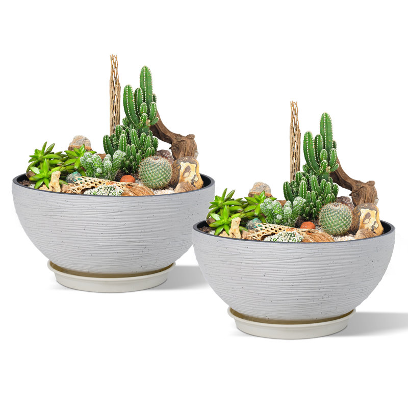 Set of 2 Modern Minimalist Plastic Outdoor Planter with Drainage Function, White